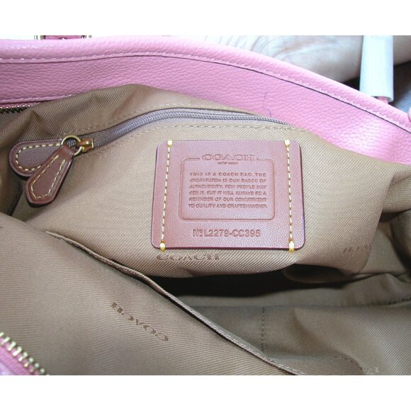 Coach Pink Pebbled Leather Tote Bag With Gold Hardware & Shoulder Straps - Picture 3 of 5